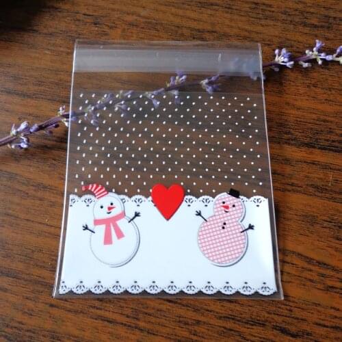 300pcs Snowman Dots and Lace Transparent Christmas Cellophane Favor Bags ,Self Seal Biscuit Plastic Party Gift Packaging Bags