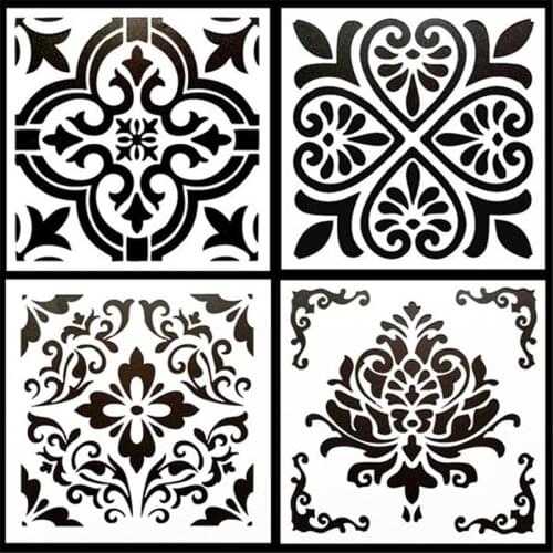 4Pcs/Pack 15*15cm DIY Home Painting Vintage Flower Pattern Stencil Template For Tile Floor Furniture Painting Decorative Home