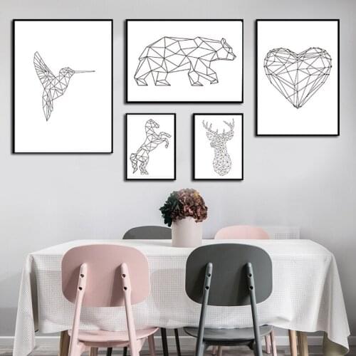 Abstract Geometric Line Animals Horse Deer Bear Poster Prints Bird Modern Canvas Painting On The Wall For Living Room Pictures