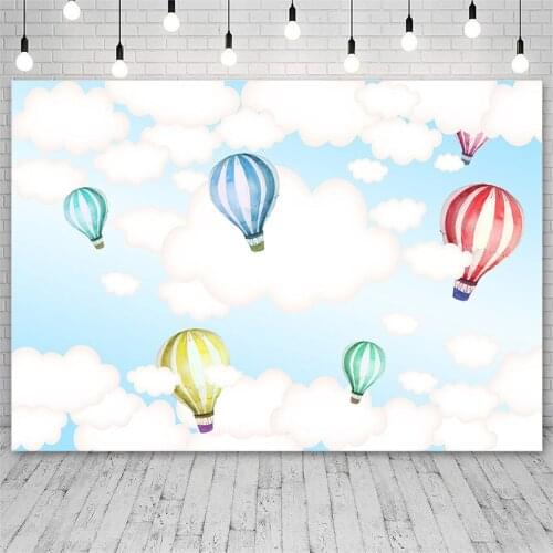 Avezano Backdrops Birthday Party Blue Sky Clouds Hot Air Balloon Photography Backgrounds Photo Studio Photozone Photocall Decor