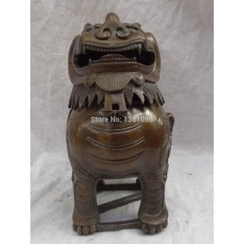 Free Shipping xd 00224 9" China Bronze Buddhist Unicorn Lion Head On Snake Statue Incense Burner Censer