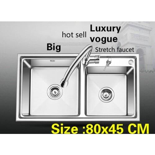 Free shipping Apartment luxury kitchen double groove sink do the dishes standard 304 stainless steel large hot sell 800x450 MM
