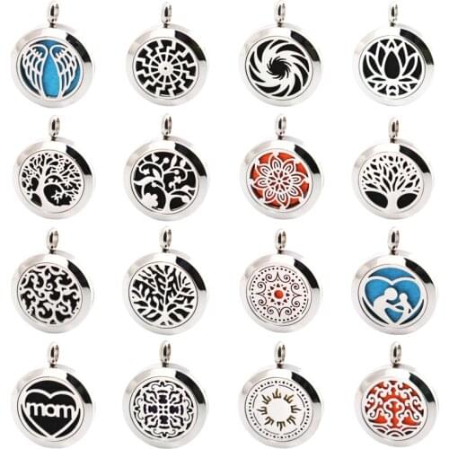 More Than 35styles 25mm Aromatherapy Essential Oils Stainless Steel Necklace Pendant Perfume Diffuser Locket free 10pcs Pads