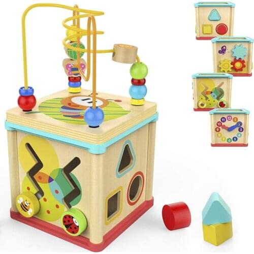 Wooden Baby Toddler Multi-function Wooden Math Around Bead Maze Letters Recognition Abacus Clock Early Educational Toys For Kids