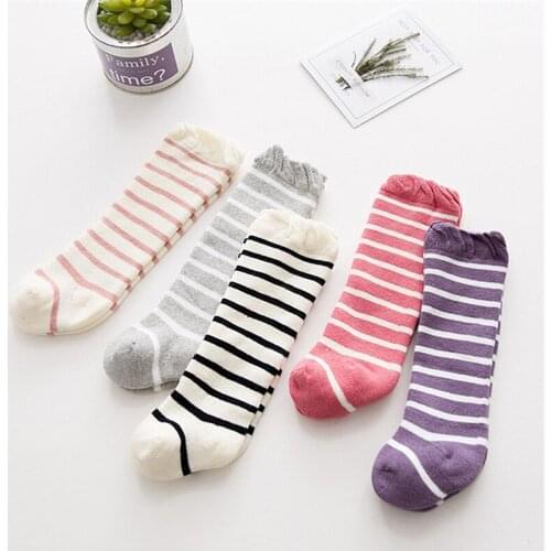 Kids Knee High Socks Girls Boys Football Stripes Cotton Sports School White Socks Skate Children Baby Long Tube Leg Warm
