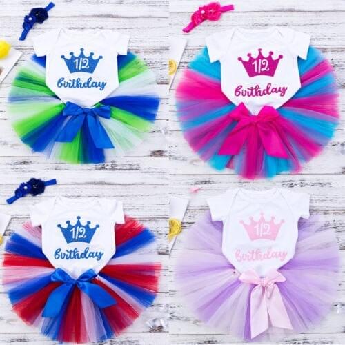 Baby Suit!!Summer Newborn Kids Girls Romper 1st Birthday Crown Party Dress Cartoon Bubble Size 0-24M