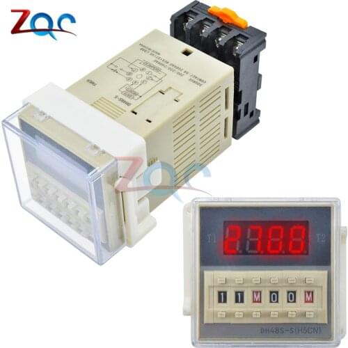 DH48S-S Programmable Double Time Delay Relay Socket cycle Timer Base Voltage DC 12V / DC 24V / AC 110V / AC 220V 5A