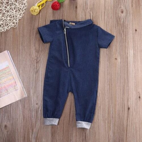 Emmababy Denim Romper Short Sleeve Fashion Clothing Zipper Jumpsuit Outfits Baby Boys Clothes Infant Children Kids