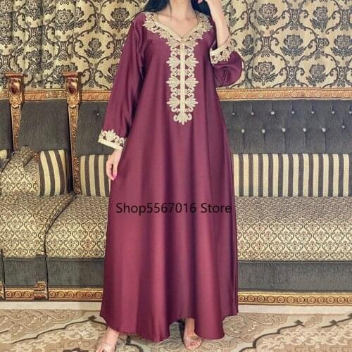 Eid Mubarak Abaya Dubai Muslim Women Dress Djellaba Femme Embroidery Boubou Long Sleeve Gown Turkish Kaftan European Clothing
