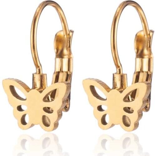 European Stainless Steel Butterfly Earrings For Women Lover Small Stud Love Hook Earings Anti-allergy Jewelry BFF Best Gift