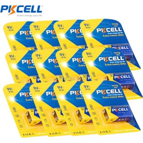 12Pcs 9V 6F22 PKCELL Infrared thermometer Super Zinc Carbon Batteria (MN1604 / 6F22 / 6LR61) 9V - Pack of 12 Batteries