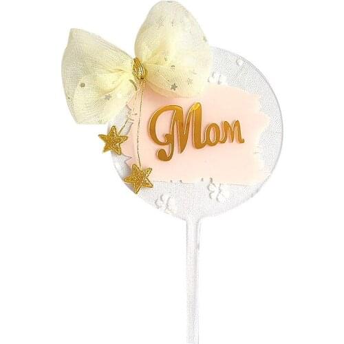INS Gold Mothers Day Cake Topper for Best Mama Ever Birthday Party Cake Decorations 2021 New Mom Cake Topper Acrylic Bow