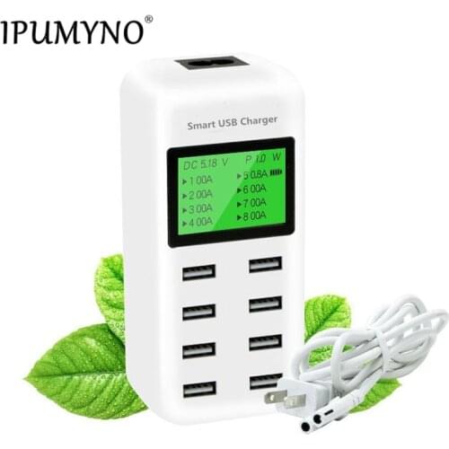 IPUMYNO Smart 5v 8A USB charger with LCD Display 8 usb power ports for iPhone 6 7 8 X Samsung S6 S8 Note8 Mobile phone Charging