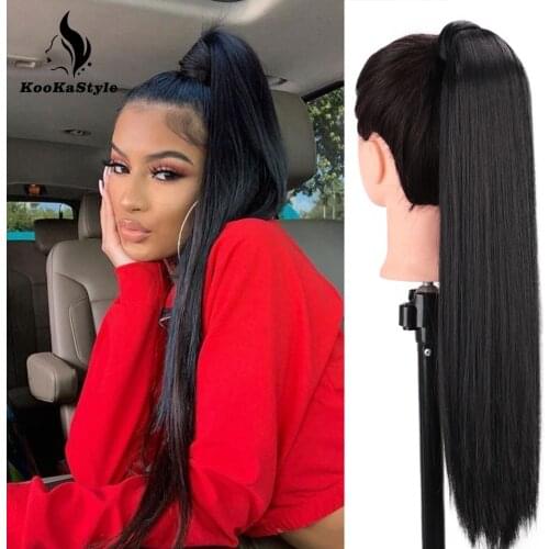 KookaStyle Long Ponytail Straight Ponytail Hair Extension Synthetic Ponytail Hair with Black Blonde Brown Colors For Women