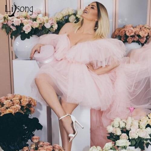 Pretty Pink High Low Tulle Prom Dresses 2020 Puffy Tutu Long Prom Gowns Fashion Tulle Formal Party Dress Custom Made