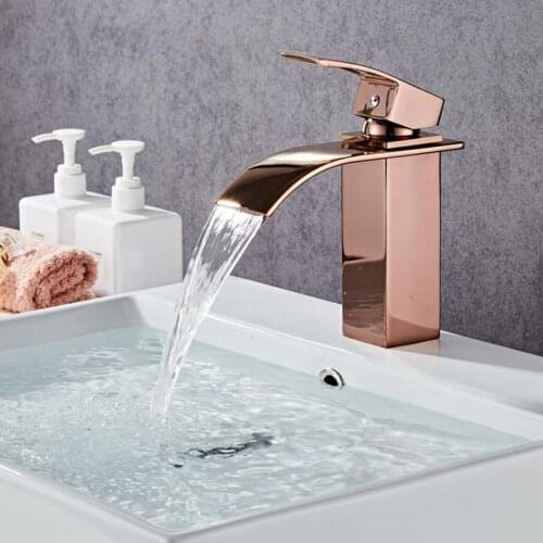 Brass basin mixer deck mount rose golden bathroom faucets single handle single hole cold&hot water tap Bathroom Vanity Sink tap
