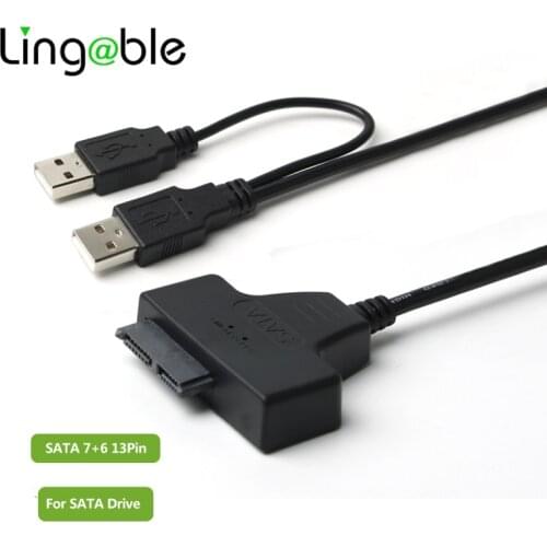 Lingable USB 2.0 to Slim SATA Converter Cable USB Serial ATA 7+6 13pin Connector Adapter Cables for CD DVD Rom Optical Driver