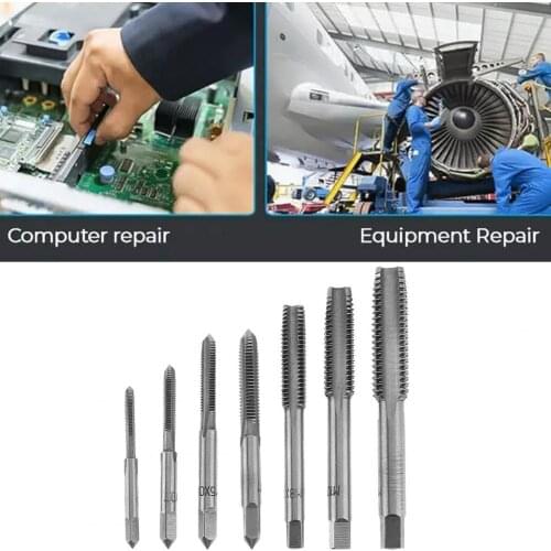 Machine Steel M3 M4/M5 M6 M8 M10 M12 Bearing 7pcs Spiral Point Straight Knurled Hand Screw Drill Bit Hand Set Metric Connector