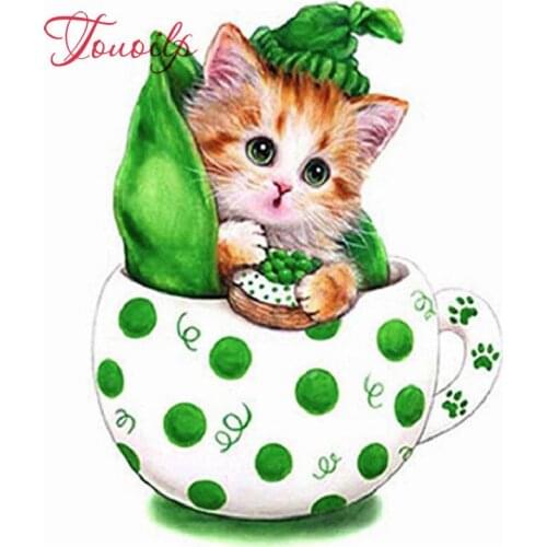 Cross Stitch Kit DIY Diamond Embroidery Green cup cat Full Square/round Diamond Painting Mosaic Home Decor