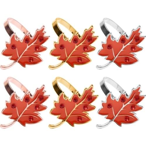 Set of 6 Thanksgiving Napkin Ring Napkin Buckle Orange Maple for Dinner Wedding Banquets Dining Table Setting Decoration