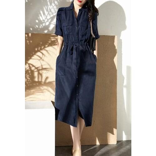 2020 new solid color dress womens comfortable and cool drape tooling elements dress women