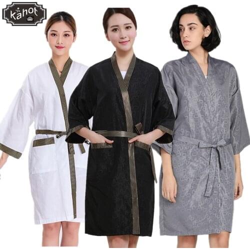 Salon Client Gown Robe Gold Side Smock Kimono Hairdressing Cape Dress Beauty SPA Hotel Barber Guest Clothes Night-gown Wrap