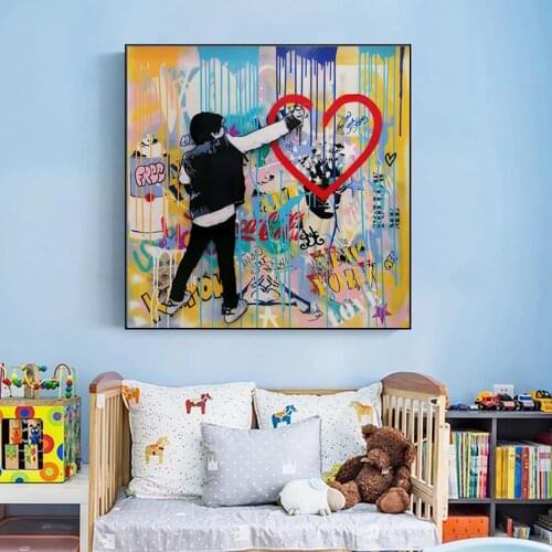 Pop Street Banksy Graffiti Art Boy Canvas Painting on The Wall Art Posters Prints Wall Pictures for Kids Room Home Cuadros Decor