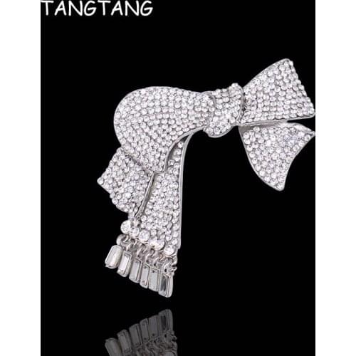 Luxury Bowtie Corsage Brooch Micro Inlay 362pcs Rhinestones Victorian Ribbon Bow Brooch Tassel Crystal for Wedding, BH8221