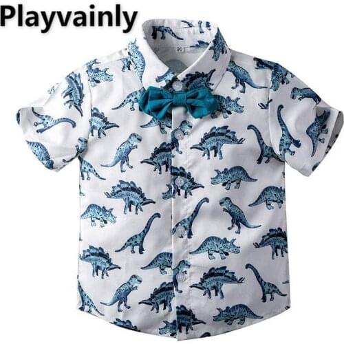 Baby Boy Shirt 2021 Summer New Cartoon dinosaur white short Sleeve Boys Tops Baby Clothes 2-8 Years E20347