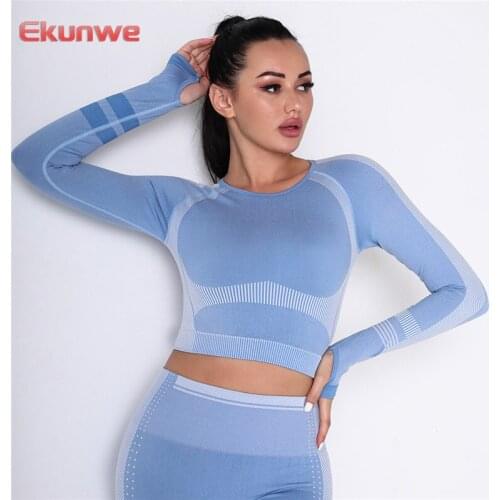 Full Sleeve Yoga Shirts Seamless O-neck Sports Crop Running Fitness Tops For Women Workout Gym Push Up Shirts Yoga Wear