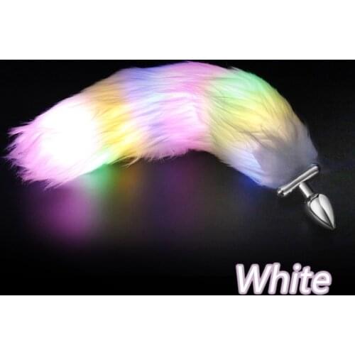 Couples Cosplay sex toys Butt Plug with Back Light Anal Plug Real Fox Tail Luminous Adult Games Butt Plug Led Sex Products Shop