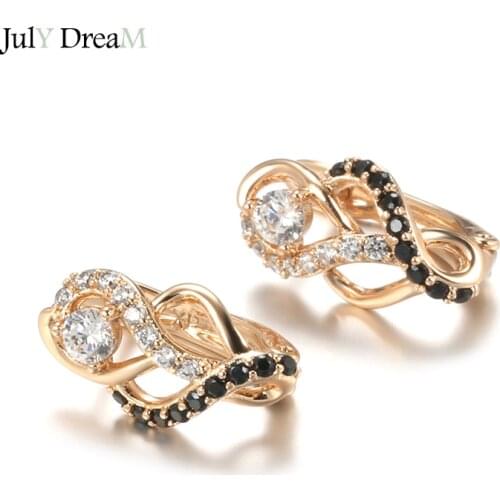 New 585 Rose Gold Black Zircon Earrings Stones Cut Diamonds Snake Serpentine Dangle Earrings Piercing Wedding Women Fine Jewelry