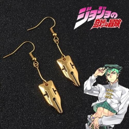 Anime JoJo Bizarre Adventure Rohan Kishibe Pen Nib Earrings JOJO Kujo Jotaro Noriaki Cherry Stud Ear Clip Men Cosplay Jewelry