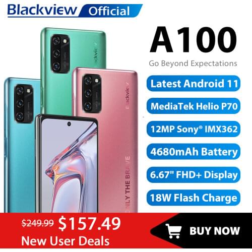 Blackview A100 Helio P70 Android 11 Smartphone 6GB+128GB 6.67" 4680mAh Cellphone NFC Cellura 4G LTE Mobile Phone 18W Fast Charge