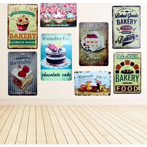 Happy Birthday Cake Delicious Bakery Food Metal Tin Signs For Bar Cake Ice Cream Shop Home Decor Vintage Wall Poster YN003