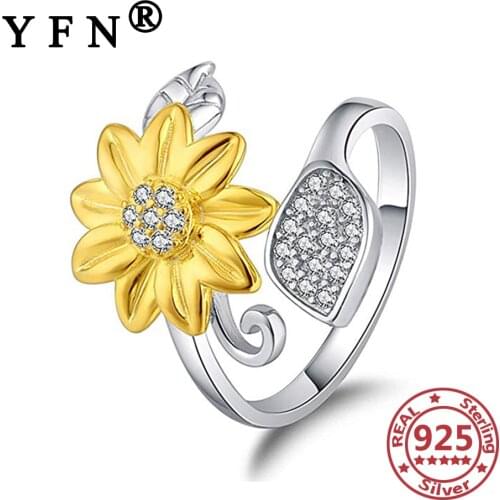 YFN 925 Sterling Silver Sunflower Rings for Woman Cubic Zircon Silver 925 Jewelry Valentines Day Gift Mothers Day Gift Jewelry