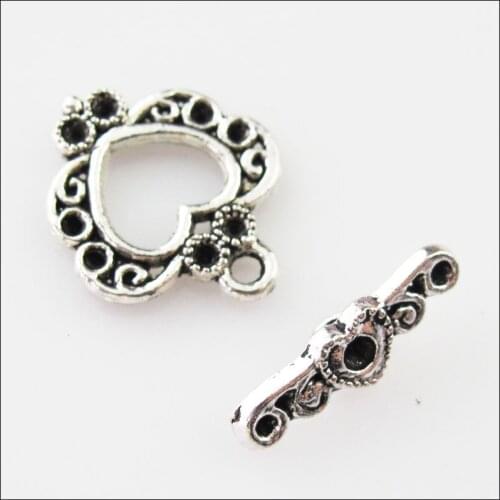 New 15Sets Tibetan Silver Lovely Heart Circle Bracelet Toggle Clasps Connectors