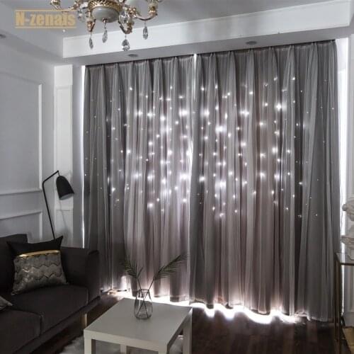 Custom Blackout Curtain Fabric Double-layer Hollow Star Curtain for Bedroom Living Room Blackout Curtains High Shading(70%-90%)