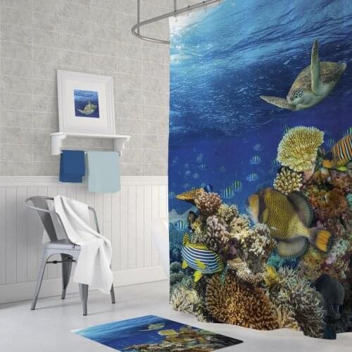 Zethome Aquarium Shower Curtain 180 x 200 cm Digital Print Modern Design Polyester Fabric Waterproof Washable Mould (71" x 78")