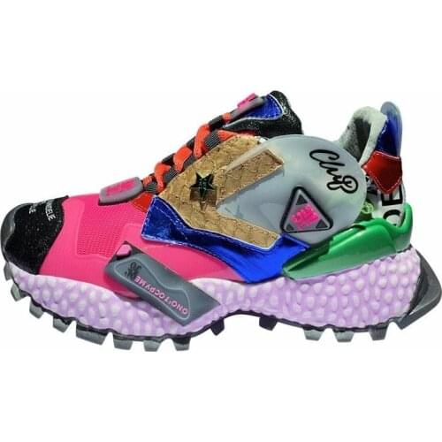 Women Fashion Sneakers Mixed Color Graffiti Lace Up Platform Sneaker Genuine Leather Thick Bottom Dad Shoes Street Trainers Shoe