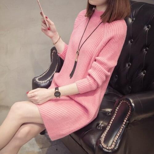 New Women Knit Sweater Pullover Autumn Winter Clothes Loose Half Turtleneck Pull Mid-Long Knit Sweater Jumper Female Tops AA920