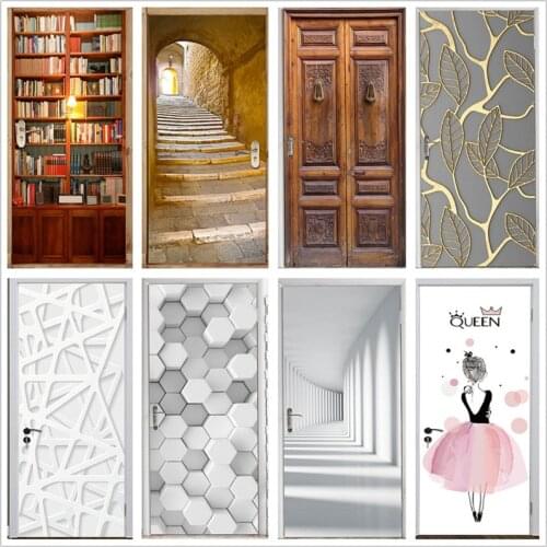 2PCS/Set White Geometric Door Stickers Home Decor Self-adhesive Wallpaper Waterproof Renovation Doors Poster Decal DIY PVC Mural