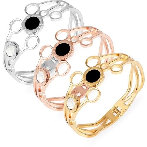 2021 New Luxury Wholesale Price Bangles Round Crystals Bracelets Stainless Steel Roman Numeral Cuff Bracelets For Women Jewelry