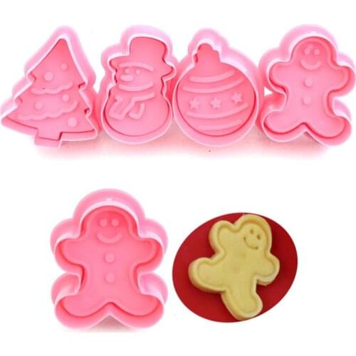 4Pcs Plastic Cookie Cutter Plunger Fondant Chocolate Mold Christmas Christmas Tree Halloween Snowman Ghost Theme Biscuit Mold