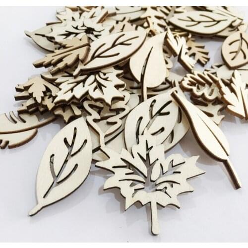 50pcs Mixed Wood Leaves DIY Scrapbookings Wooden Ornament Cutouts Craft for Handmade Accessory Sewing Home Decoration