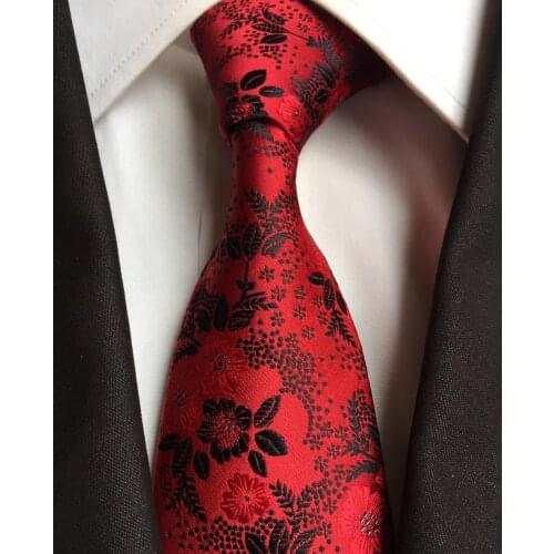 8cm Fashion Men Formal Tie Red Embroidered Flowers Necktie Gravata for Wedding
