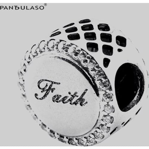 925 Sterling Silver Jewelry Faith Pave Charms Bead Fit Silver Charm Bracelet for Women DIY Jewelry Winter Collection FL624-X