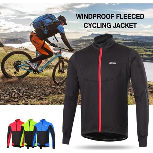 Arsuxeo Mens Windproof Water-repellent Thermal Fleece Lined Winter Cycling Jersey Outdoor Sport Coat Riding Long Sleeve Jersey