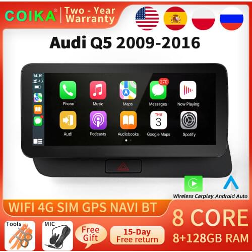 10.25“ 8 Core WIFI 4G LTE Car Multimedia Screen For Audi Q5 2009-2016 Android 10.0 System Google 4+64GB BT IPS GPS Radio Carplay