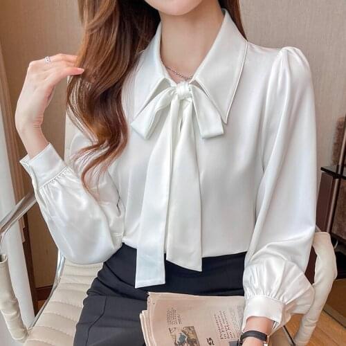 Chikichi White Satin Bow Shirt Female Advanced Design Sense Niche Light Cooked Hong Kong Style High Quality Women Shirts